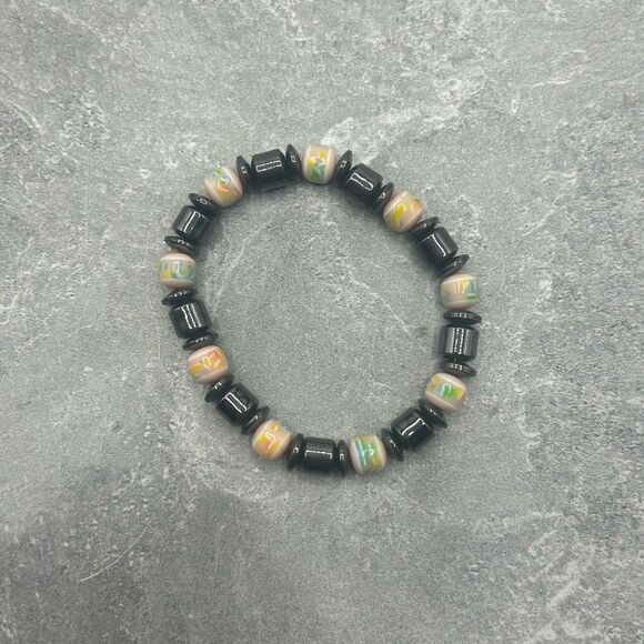 Mens Womens Black Multi Color Healing Stone Protection Grounding Beaded Bracelet - Picture 2 of 6